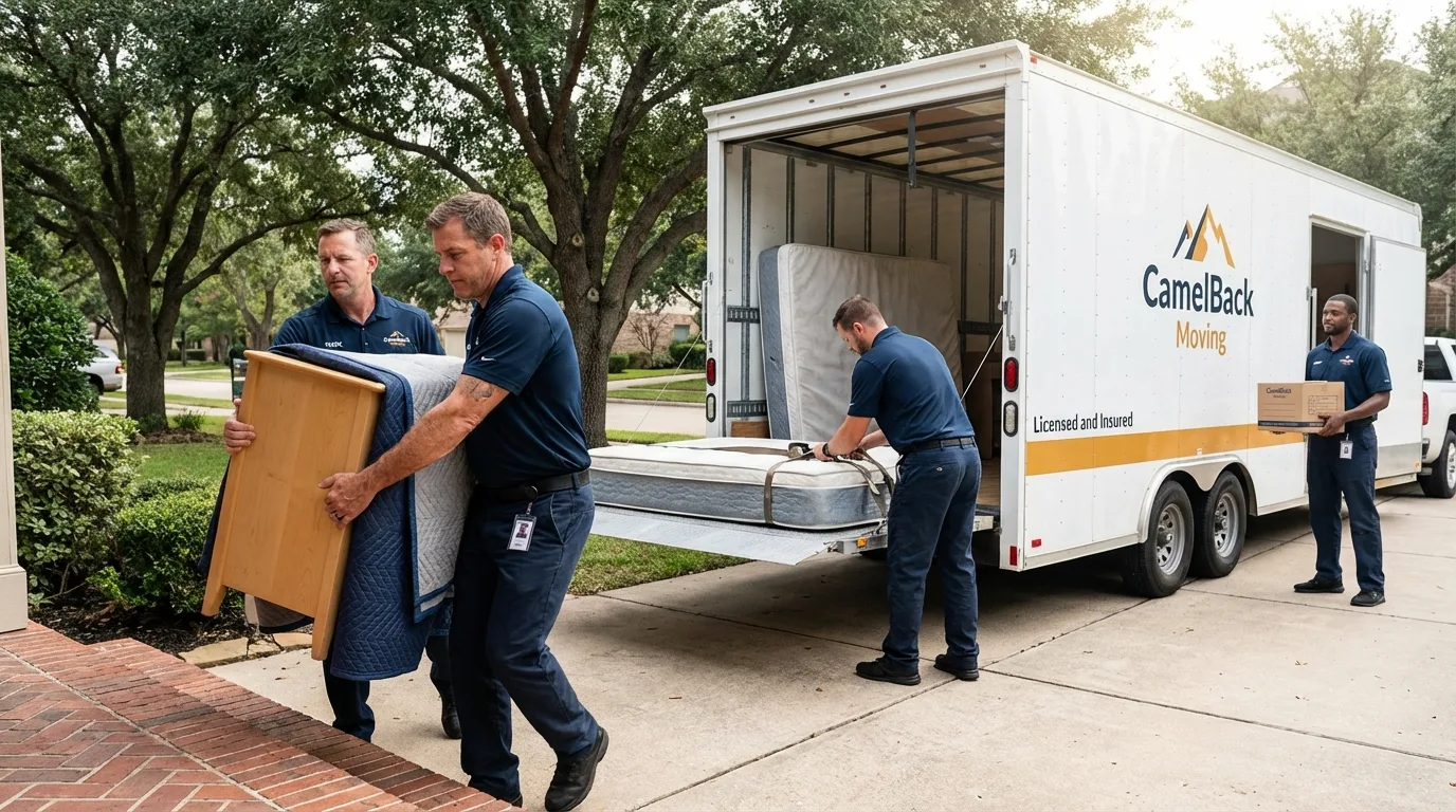 Crew loading residential truck for cross-state move from Stuarts Draft, VA